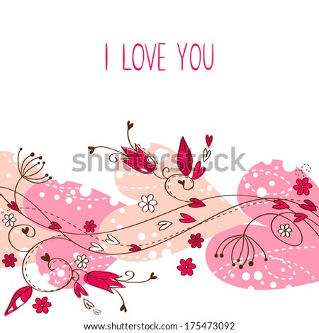 Elegant Valentine love floral postcard with hearts and flowers