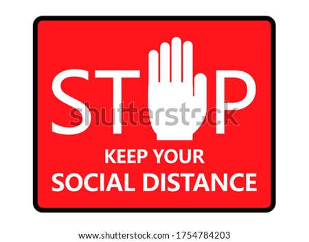 Keep social distance advice lettering and design on red background vector illustration