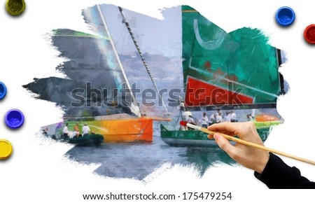 Painting a sailboats race in watercolors