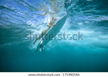 Surfing a wave.under water picture.