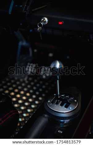 Driving simulator. Close-up on gear changer 