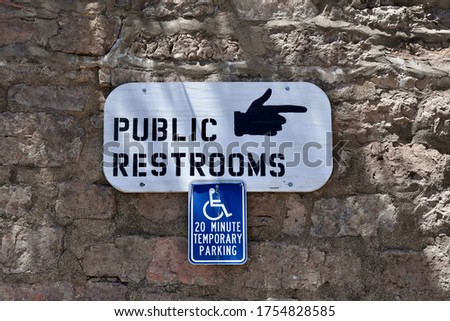 Public Restrooms and Handicap Temporary Parking Sign