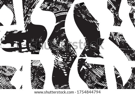 Distressed background in black and white gradient texture with dots, spots, scratches and lines. Abstract vector illustration.