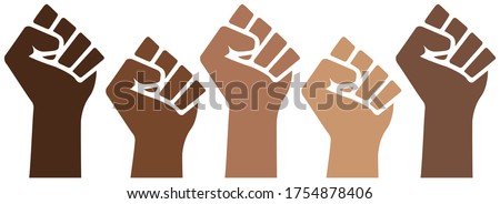 Black Lives Matter power pride fists, black history month, brown skin isolated, prejudice discrimination activism vector illustration, african american, people of color, graphic clip art. Royalty-Free Stock Photo #1754878406