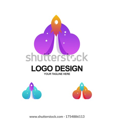 Illustration of graphic abstract cloud rocket logo colorful set design template