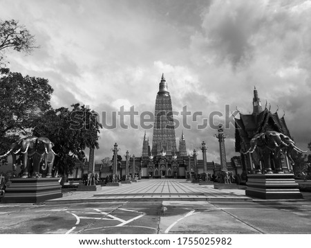 ake black and white photos at various angles of the temple. Black and white background