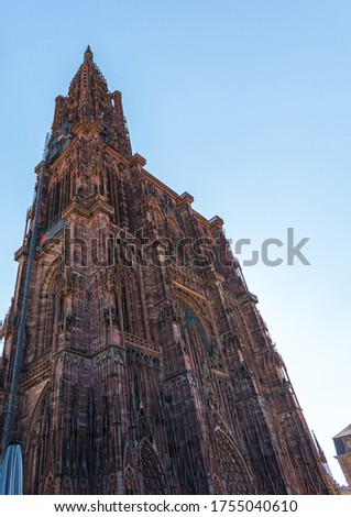Exterior of Notre Dame Cathedral in Strasbourg, France during summer