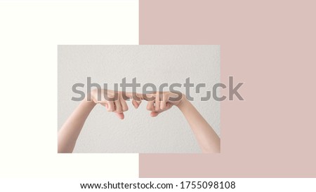 Two hands held together by fingers design poster. Business connection concept. Template for poster, banner, invitation, cover.