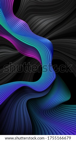 An abstract background of 3D wavy stripes in vector art, suitable for a mobile screen, phone desktop, landing page, UI/UX, and wallpaper.