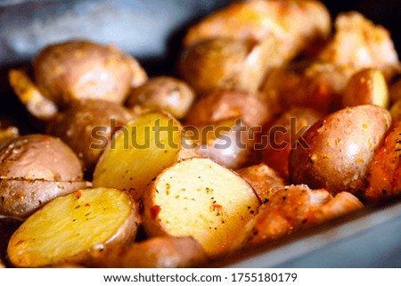 Baked meat with potatoes.Home kitchen