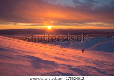 Downhill skiing in Khibiny mountains, northern Russia