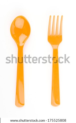 color spoon fork dish plastic isolated white background
