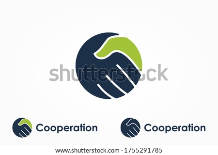 Handshake Logo. Two Hands Make a Deal in Blue and Green Circle Shape isolated on White Background. Usable for Business and Cooperation Logos. Flat Vector Logo Design Template Element.
