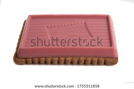 cookies with pink chocolate isolated on white background