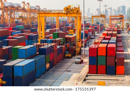 Containers in the port of Laem Chabang in Thailand. Royalty-Free Stock Photo #175531397