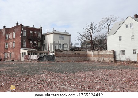 These are photos of an urban dead end by a bridge in New Jersey. Royalty-Free Stock Photo #1755324419