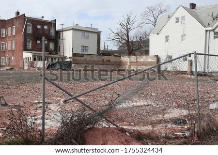 These are photos of an urban dead end by a bridge in New Jersey. Royalty-Free Stock Photo #1755324434