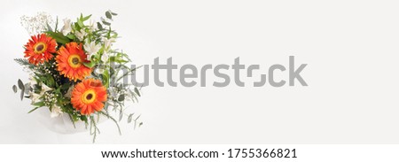 Gerbera Flower bouquet on gray horizontal background