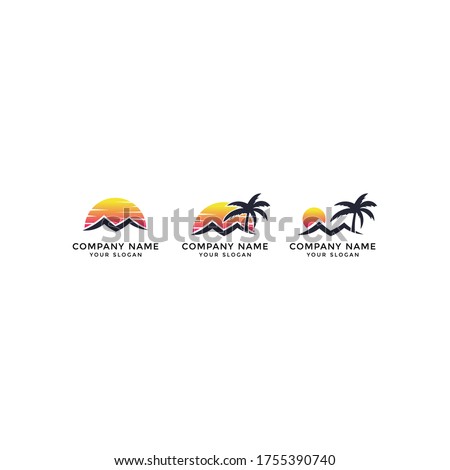 Sunrise with mountains logo template vector nature icon design,eps 10
