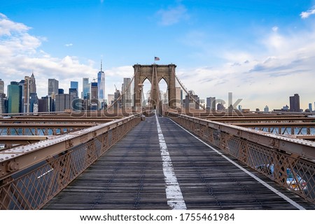 Empty Brooklyn Bridge during lockdown in New York, because of the pandemic.