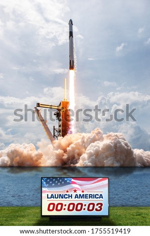 Spaceship / spacecraft / rocket launching to the sky for a space mission. Elements of this image furnished by NASA.