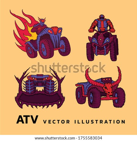 Atv. Quad bike. Vector illustration set