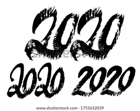New Year 2020 sign grunge ink brush text. Set of three. Modern minimalist with black style greeting card template. Winter Christmas holiday of awful year ending