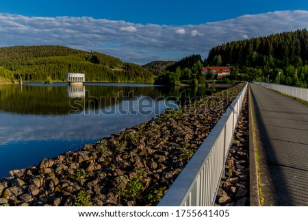Hike around narrow water dam in the Thuringian Forest near Tambach-Dietharz - Germany