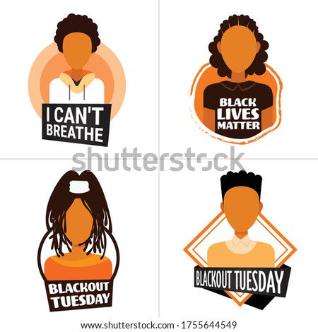 set african american people against racial discrimination i cant breathe black lives matter blackout tuesday concept social problems of racism portrait vector illustration Royalty-Free Stock Photo #1755644549