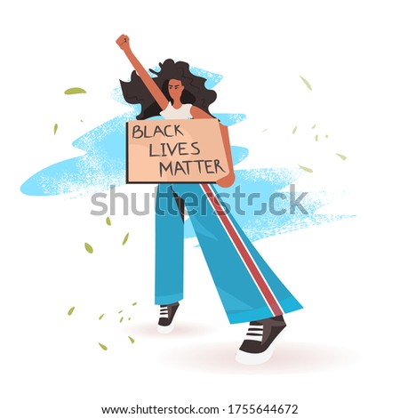 african american woman holding black lives matter banner campaign against racial discrimination of dark skin color social problems of racism full length vector illustration Royalty-Free Stock Photo #1755644672