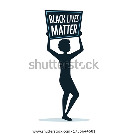 silhouette of man holding blackout tuesday banner black lives matter campaign against racial discrimination of dark skin color social problems of racism vector illustration Royalty-Free Stock Photo #1755644681