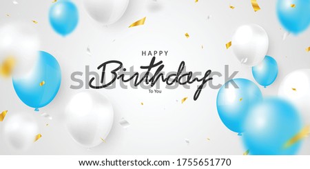 Beautiful birthday card background greeting card with balloons and confetti falling