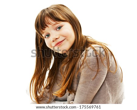 Picture of a beautiful little girl. Isolated on white background 