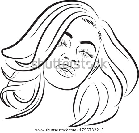 Vector Illustration Coloring Book Page Beautiful Girl Woman Portrait Clip Art Outline Black and White