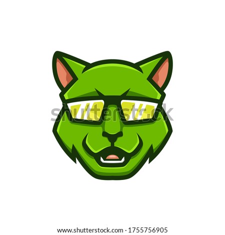 Green Cool Cat Logo Cartoon

