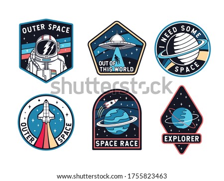 Set of space badges, patches, emblems, badges and labels. Royalty-Free Stock Photo #1755823463