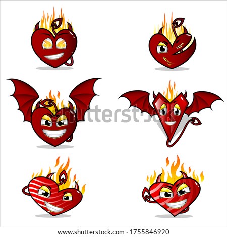 vector design devil heart love with wing icon symbol flat devil angel fairy with flame. chartoon character love devil heart emotion