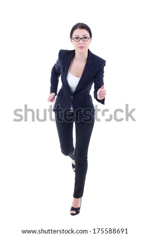 running young business woman in suit isolated on white background