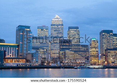 Corporate Office building in Canary Wharf, London Royalty-Free Stock Photo #175590524