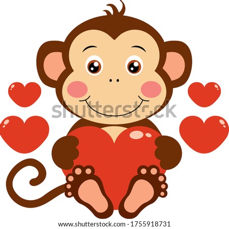 Loving monkey boy with red hearts
