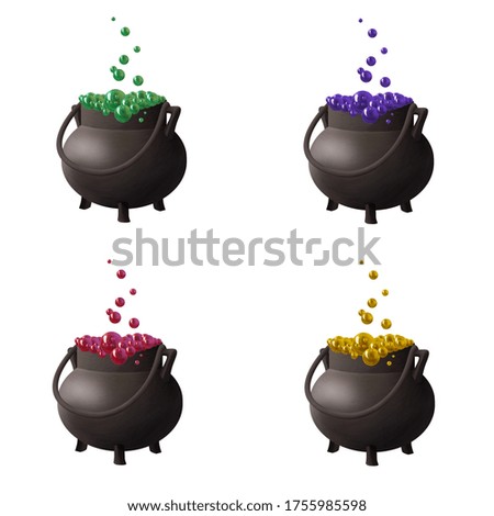 Black witch boiler with potion. Halloween clip art set on white background