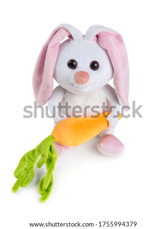 White plush rabbit with carrot isolated