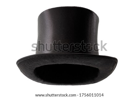 Stylish attire, Vintage men fashion and magic show conceptual idea with victorian black top hat with clipping path cutout in ghost mannequin technique isolated on white background Royalty-Free Stock Photo #1756011014