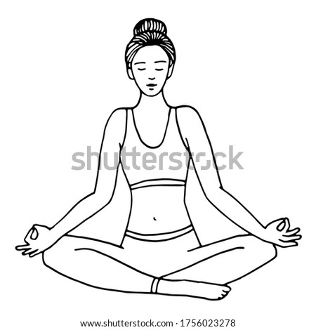 Woman doing fitness and yoga. Hand drawn vector illustration. Yoga position.
