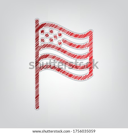 American flag sign. Red gradient scribble Icon with artistic contour gray String on light gray Background. Illustration.