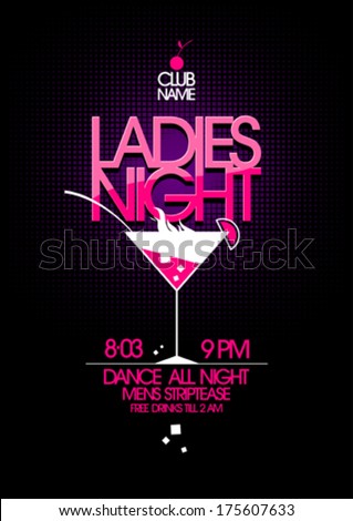Ladies night party design with martini glass. Royalty-Free Stock Photo #175607633