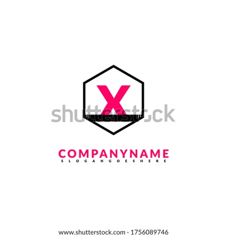 abstract geometric black hexagon X logotype simple design with pink letter concept