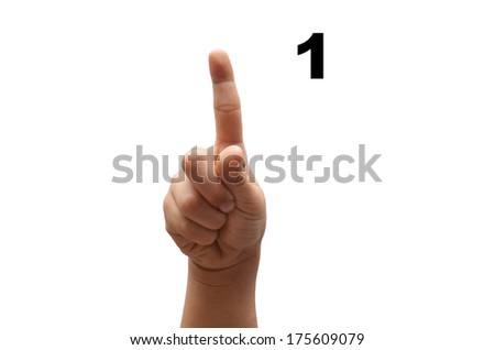 Number 1  kid hand spelling american sign language ASL on white background