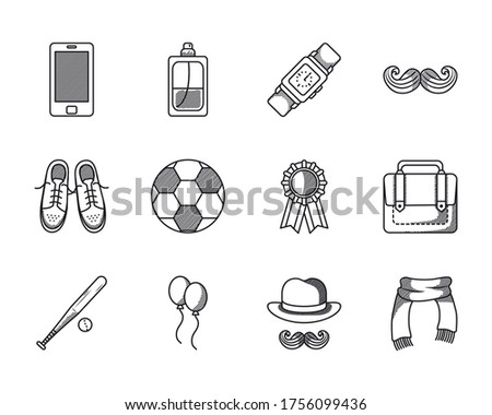 soccer ball and Happy fathers day icon set over white background, line style, vector illustration
