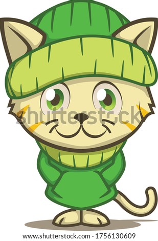 vector mascot illustration cute kitty wearing a green winter jacket suit